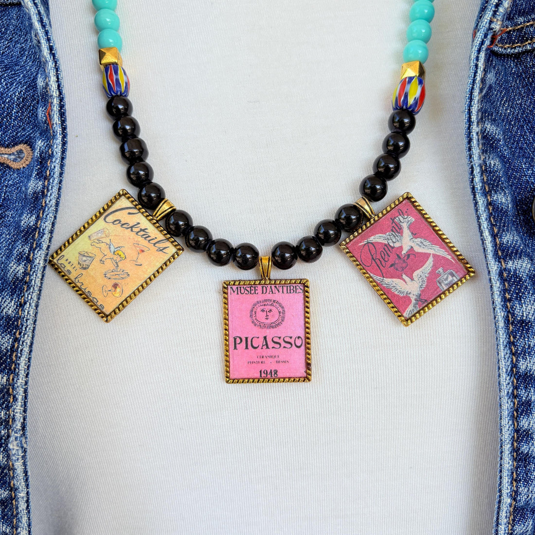 NEW Lenora Dame Retro French Advertising Necklace - One-of-a-Kind