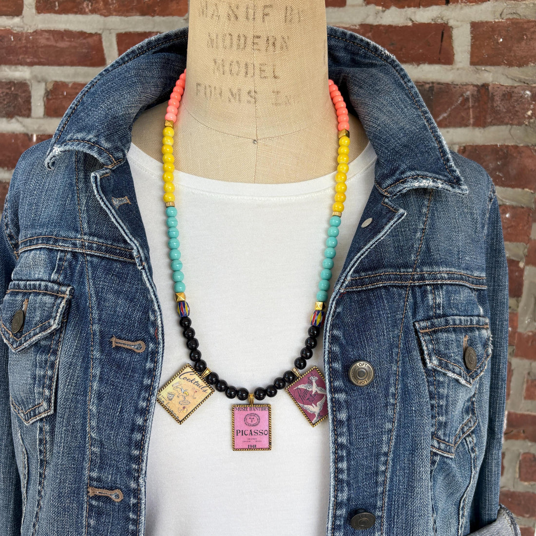 NEW Lenora Dame Retro French Advertising Necklace - One-of-a-Kind