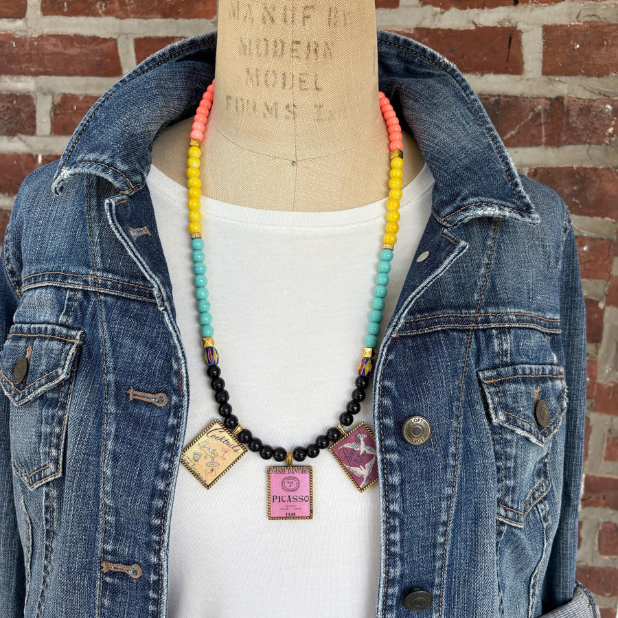 NEW Lenora Dame Retro French Advertising Necklace - One-of-a-Kind