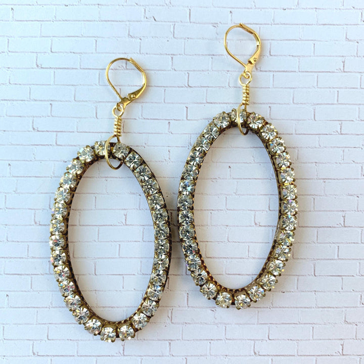 Bold Swarovski Rhinestone Oval Hoop Earrings - Choice of Rhinestone Color