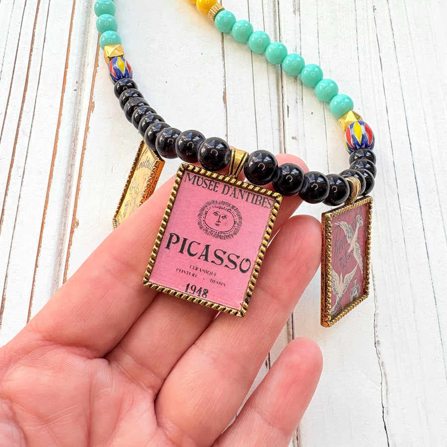 NEW Lenora Dame Retro French Advertising Necklace - One-of-a-Kind