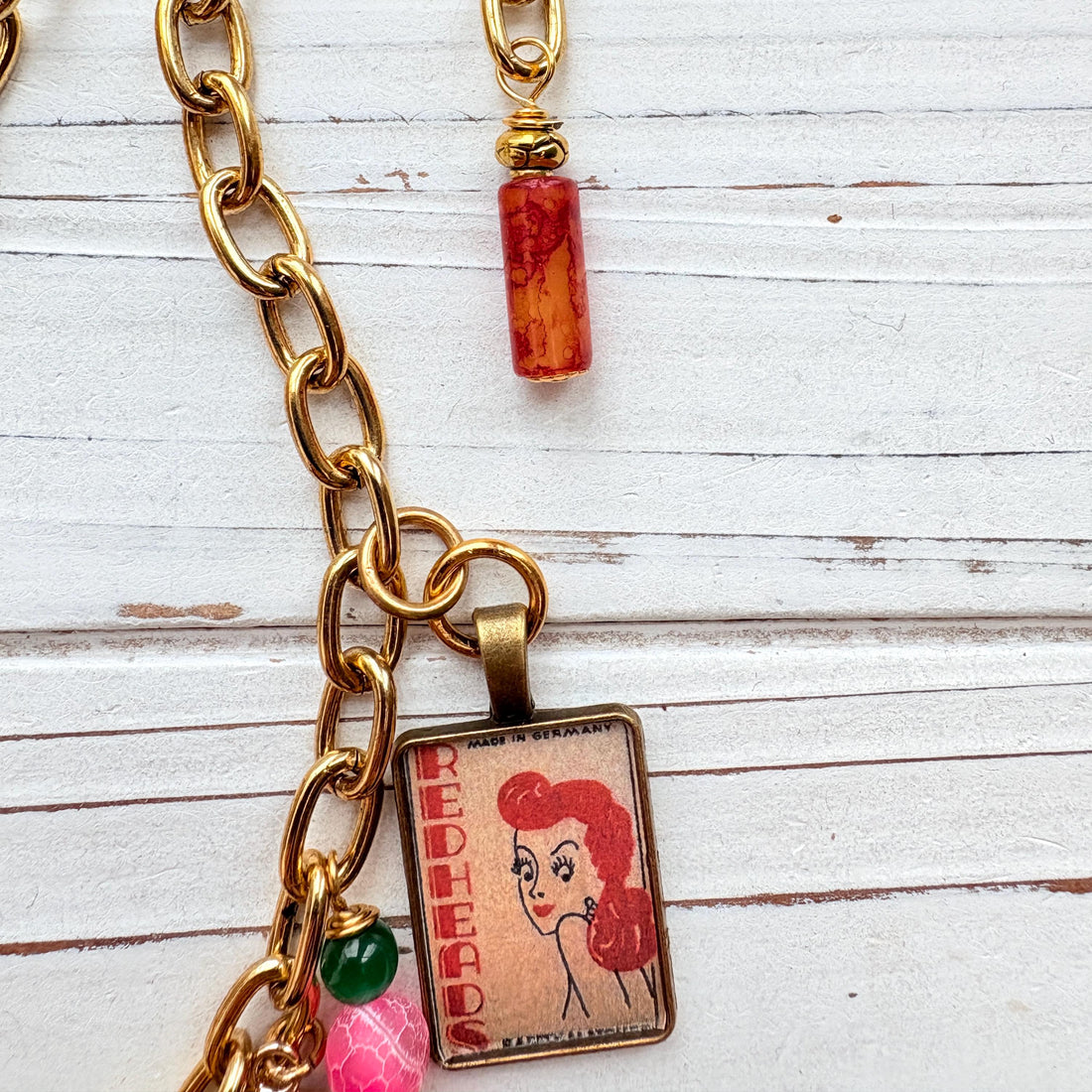 NEW Lenora Dame Redheads Retro Advertising Necklace - One-of-a-Kind