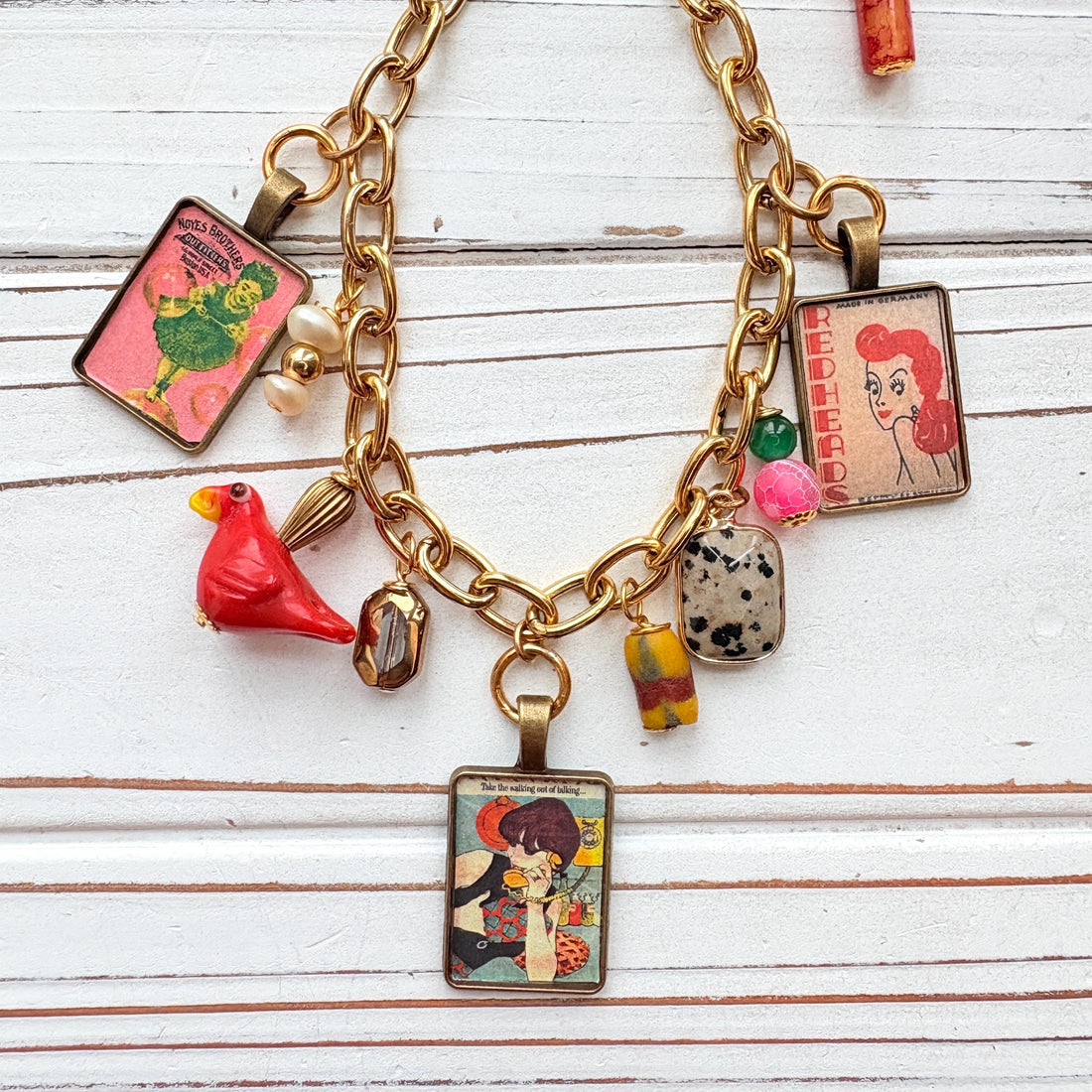 NEW Lenora Dame Redheads Retro Advertising Necklace - One-of-a-Kind