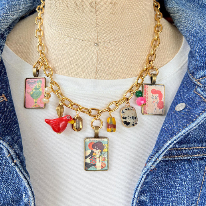 NEW Lenora Dame Redheads Retro Advertising Necklace - One-of-a-Kind