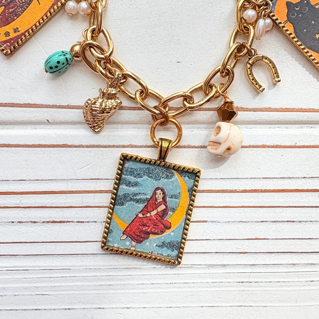 NEW Lenora Dame Lady on the Moon Charm Necklace - One-of-a-Kind