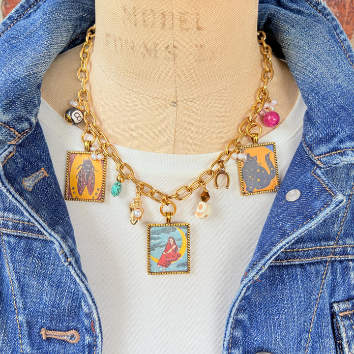 NEW Lenora Dame Lady on the Moon Charm Necklace - One-of-a-Kind