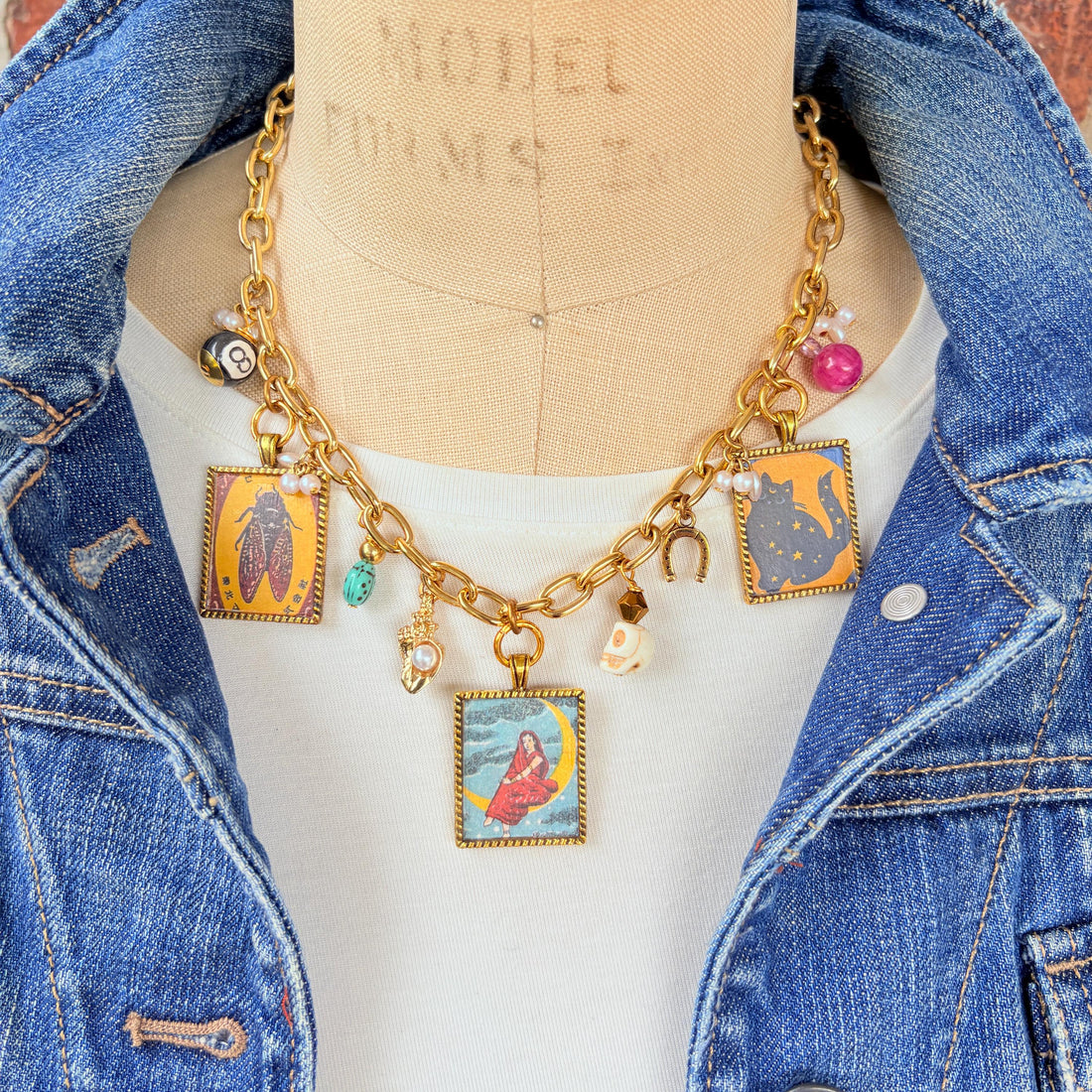 NEW Lenora Dame Lady on the Moon Charm Necklace - One-of-a-Kind