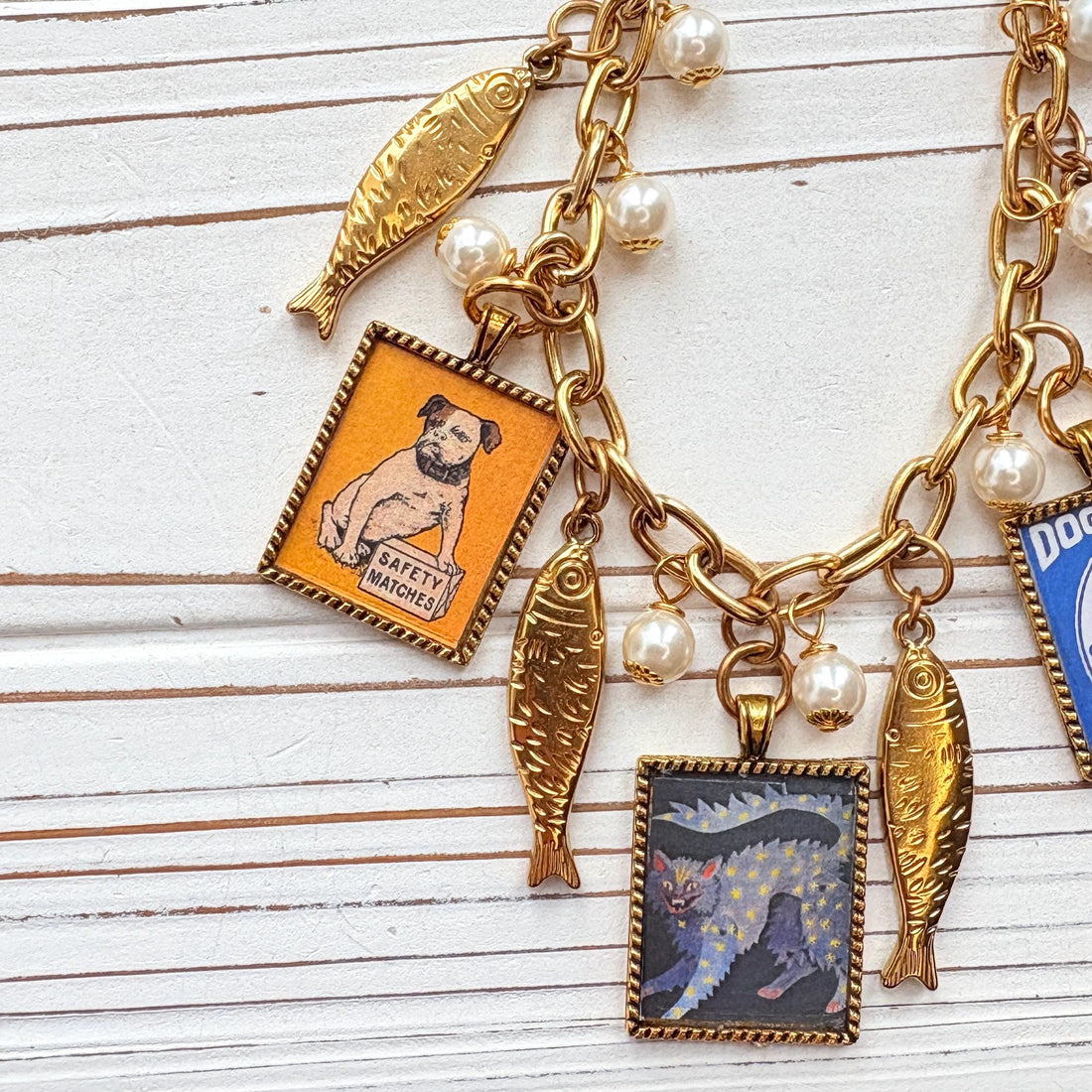 NEW Lenora Dame Sardines and Retro Advertising Necklace - One-of-a-Kind