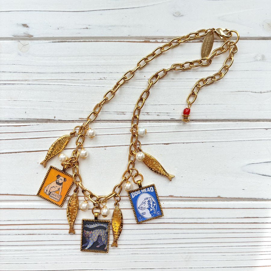 NEW Lenora Dame Sardines and Retro Advertising Necklace - One-of-a-Kind