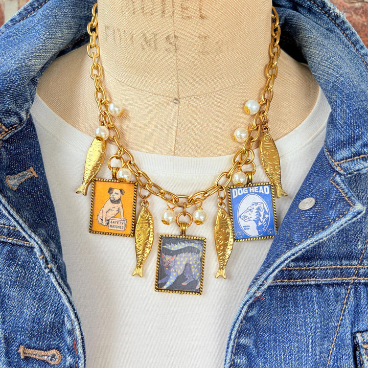 NEW Lenora Dame Sardines and Retro Advertising Necklace - One-of-a-Kind