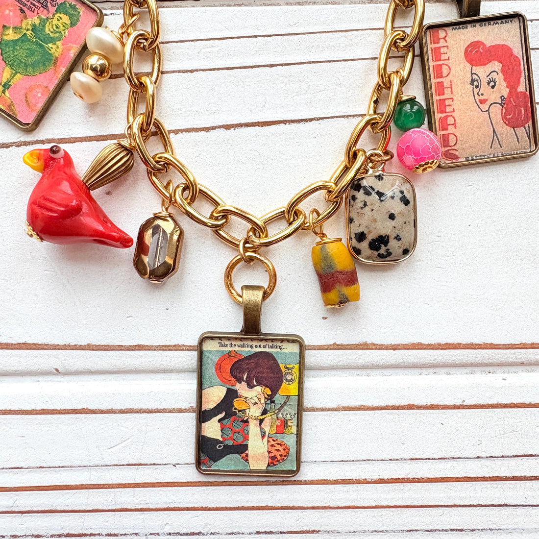 NEW Lenora Dame Redheads Retro Advertising Necklace - One-of-a-Kind