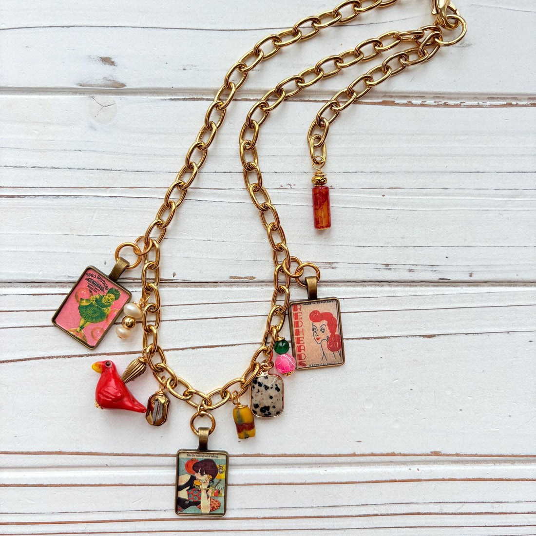 NEW Lenora Dame Redheads Retro Advertising Necklace - One-of-a-Kind