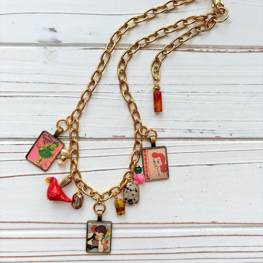 NEW Lenora Dame Redheads Retro Advertising Necklace - One-of-a-Kind