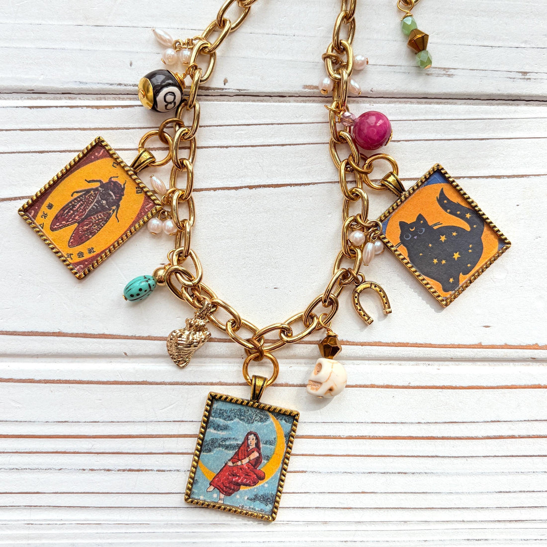NEW Lenora Dame Lady on the Moon Charm Necklace - One-of-a-Kind