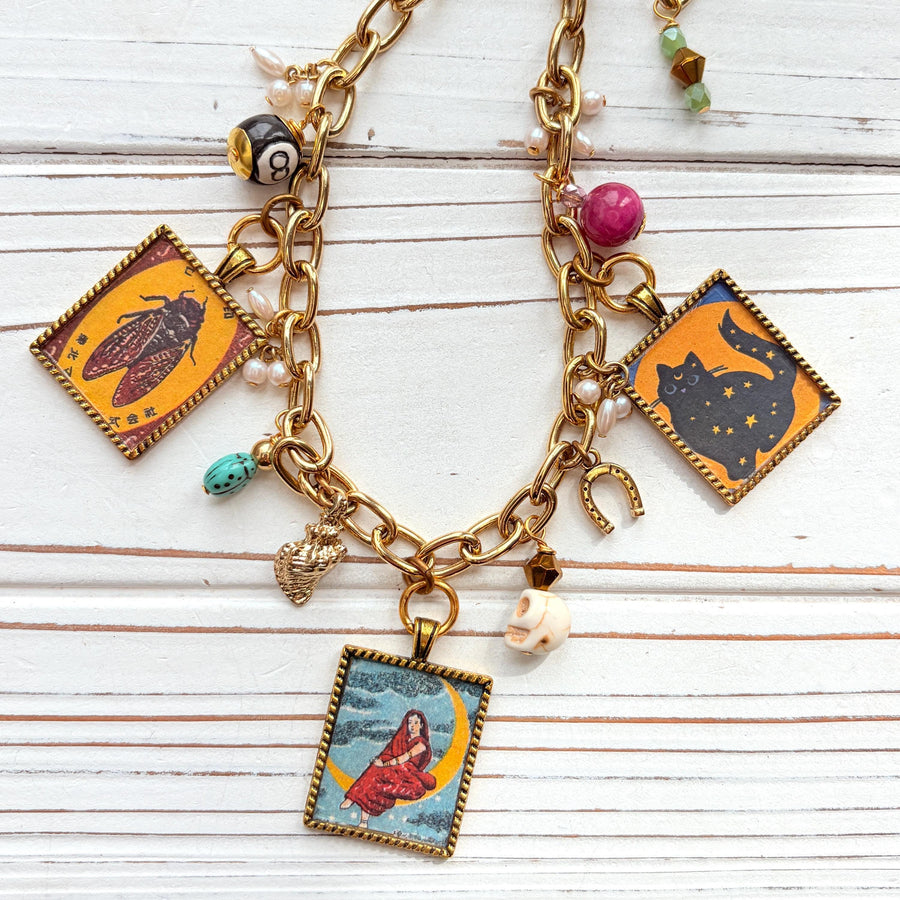 NEW Lenora Dame Lady on the Moon Charm Necklace - One-of-a-Kind