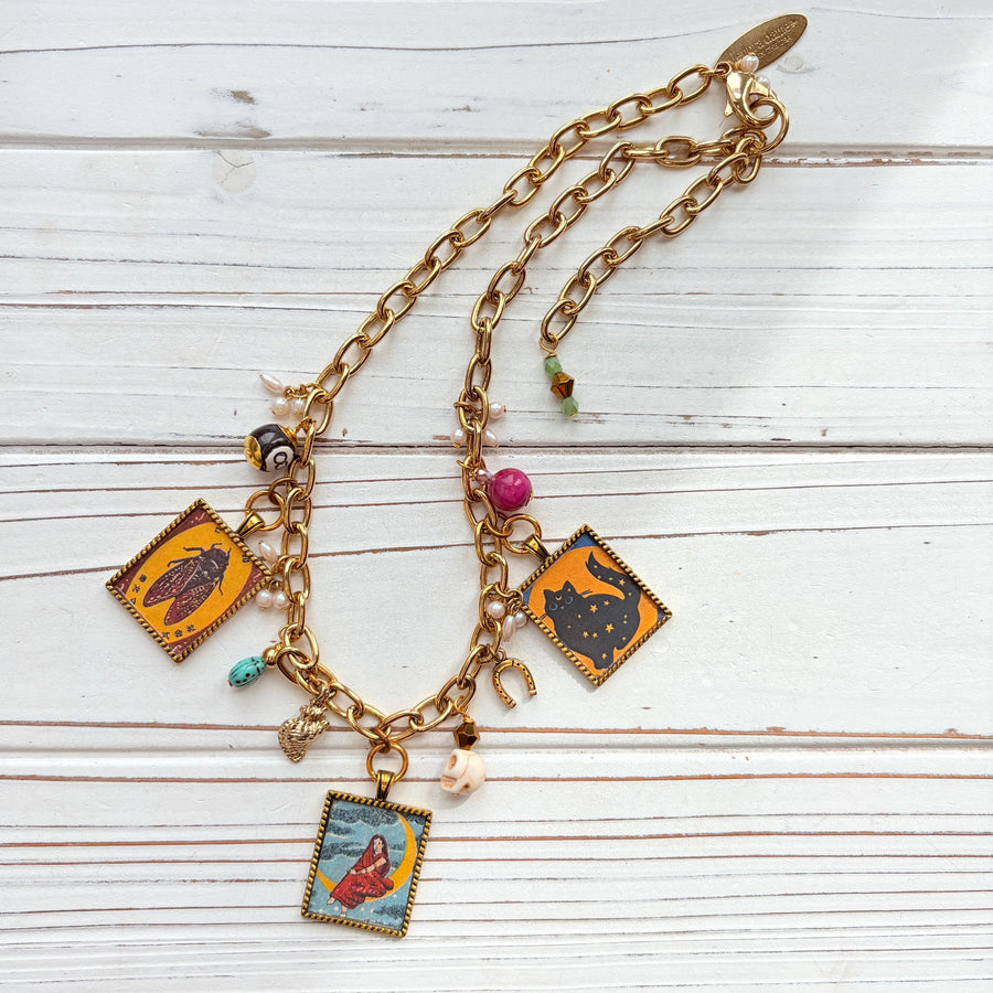 NEW Lenora Dame Lady on the Moon Charm Necklace - One-of-a-Kind