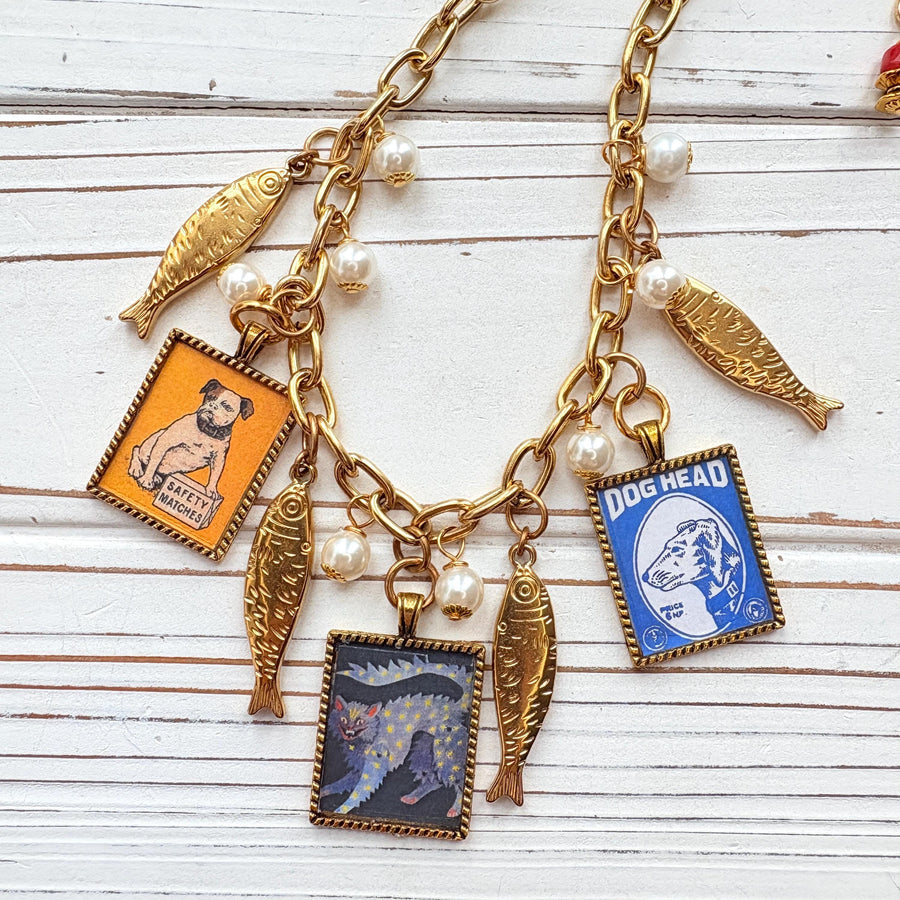 NEW Lenora Dame Sardines and Retro Advertising Necklace - One-of-a-Kind