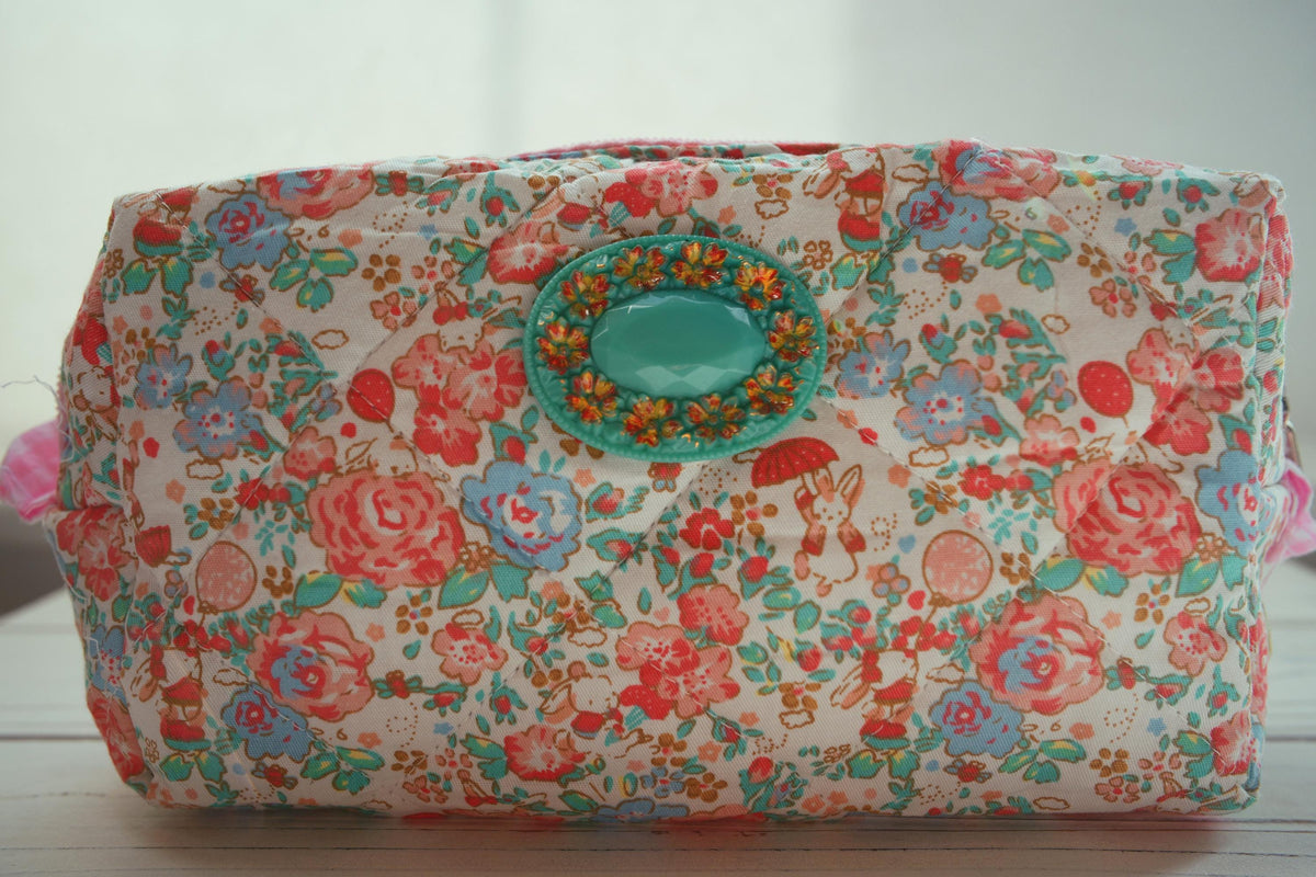 Lenora Dame One-of-a-Kind Jewel Quilted Cosmetic / Makeup bag