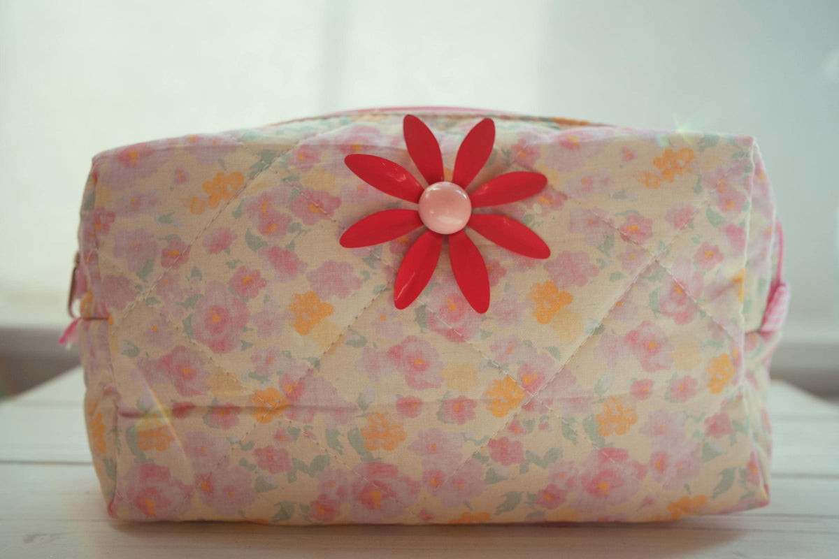 Lenora Dame One-of-a-Kind Daisy Quilted Cosmetic / Makeup bag
