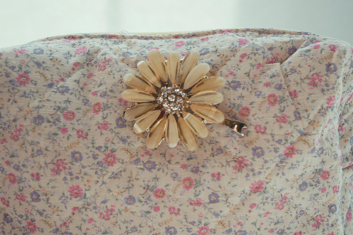Lenora Dame One-of-a-Kind Stylized Daisy Quilted Cosmetic / Makeup bag