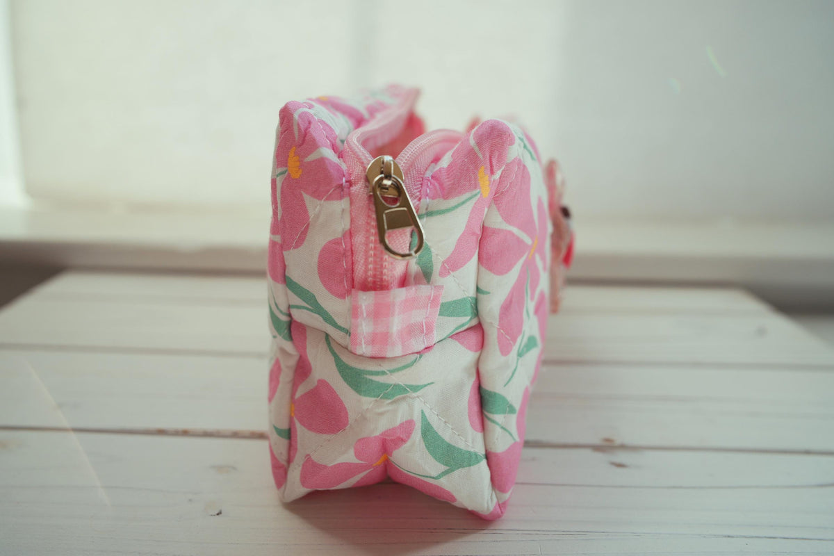 Lenora Dame One-of-a-Kind Pink Floral Quilted Cosmetic / Makeup bag