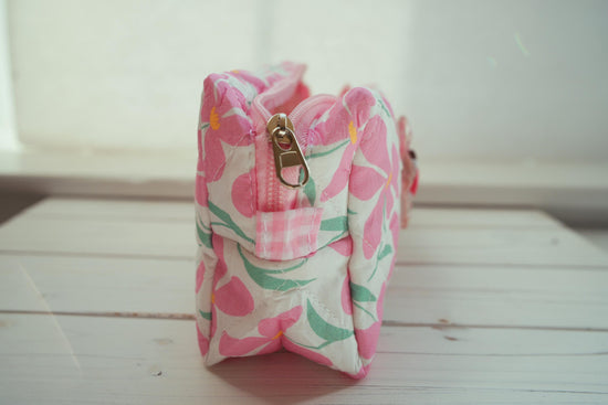Lenora Dame One-of-a-Kind Pink Floral Quilted Cosmetic / Makeup bag