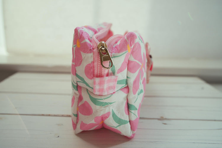Lenora Dame One-of-a-Kind Pink Floral Quilted Cosmetic / Makeup bag