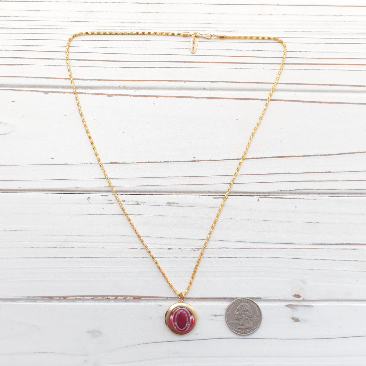 Lenora Dame Peppermint button locket necklace