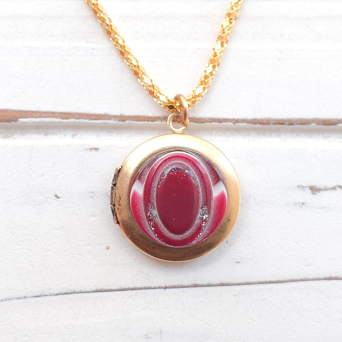 Lenora Dame Peppermint button locket necklace