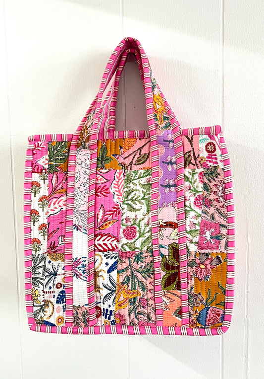 Lenora Dame Quilted Patchwork Tote Bag- Small