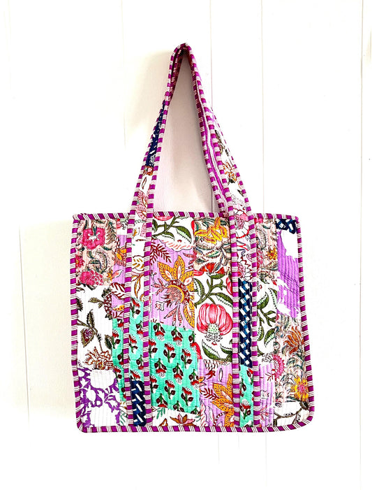 Lenora Dame Quilted Patchwork Tote Bag-Large