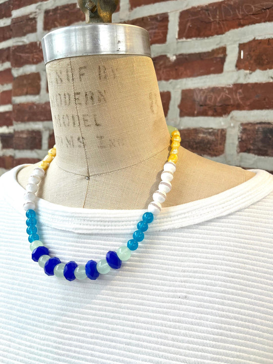 Lenora Dame Color Block Necklace in Aqua & Royal Blue