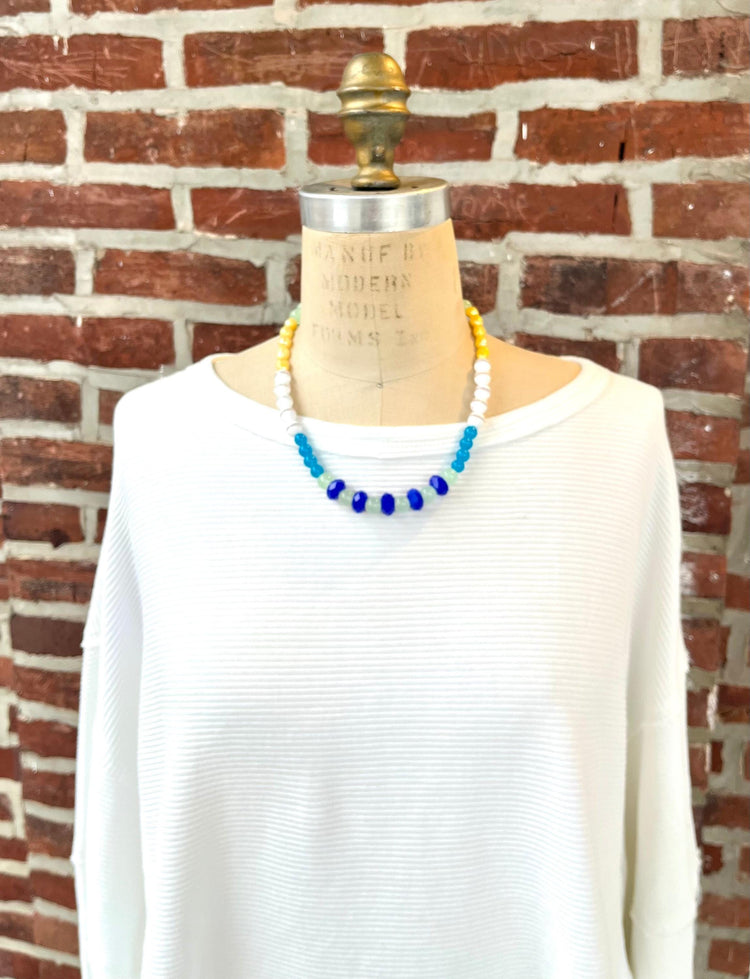 Lenora Dame Color Block Necklace in Aqua & Royal Blue