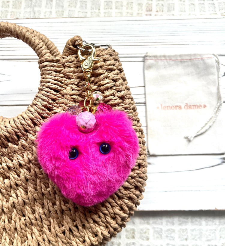 Lenora Dame Plush Monster Bag Charm - Pink Heart
