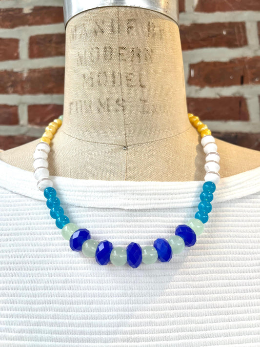 Lenora Dame Color Block Necklace in Aqua & Royal Blue