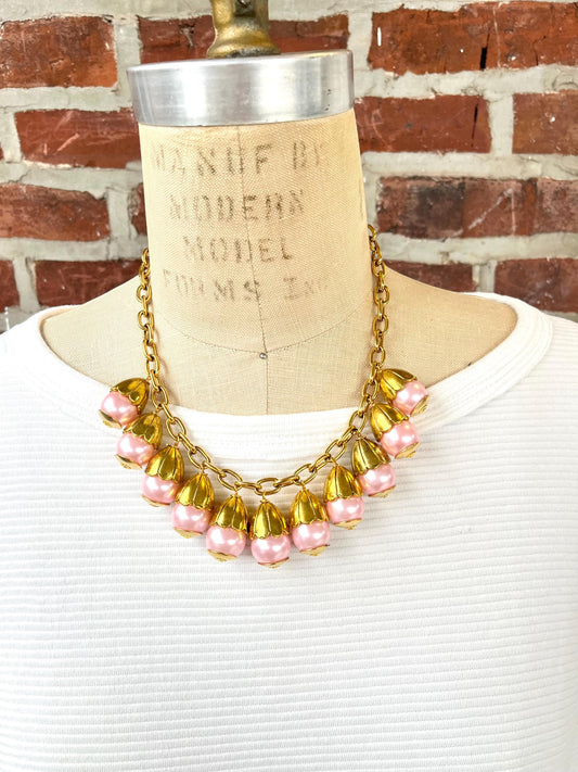 Lenora Dame Pink Pearl + Bead Cap Charm Necklace