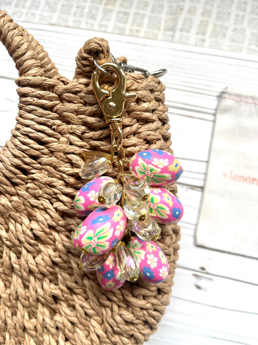 Lenora Dame Spring Egg Bag Charm - Pink & Iridescent
