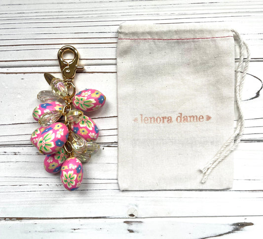 Lenora Dame Spring Egg Bag Charm - Pink & Iridescent