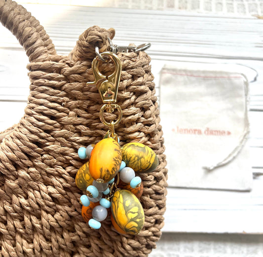 Lenora Dame Spring Egg Bag Charm - Orange & Blue