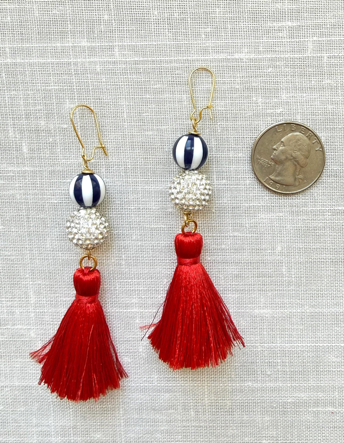 Lenora Dame Red, White and Blue Tassel Earrings