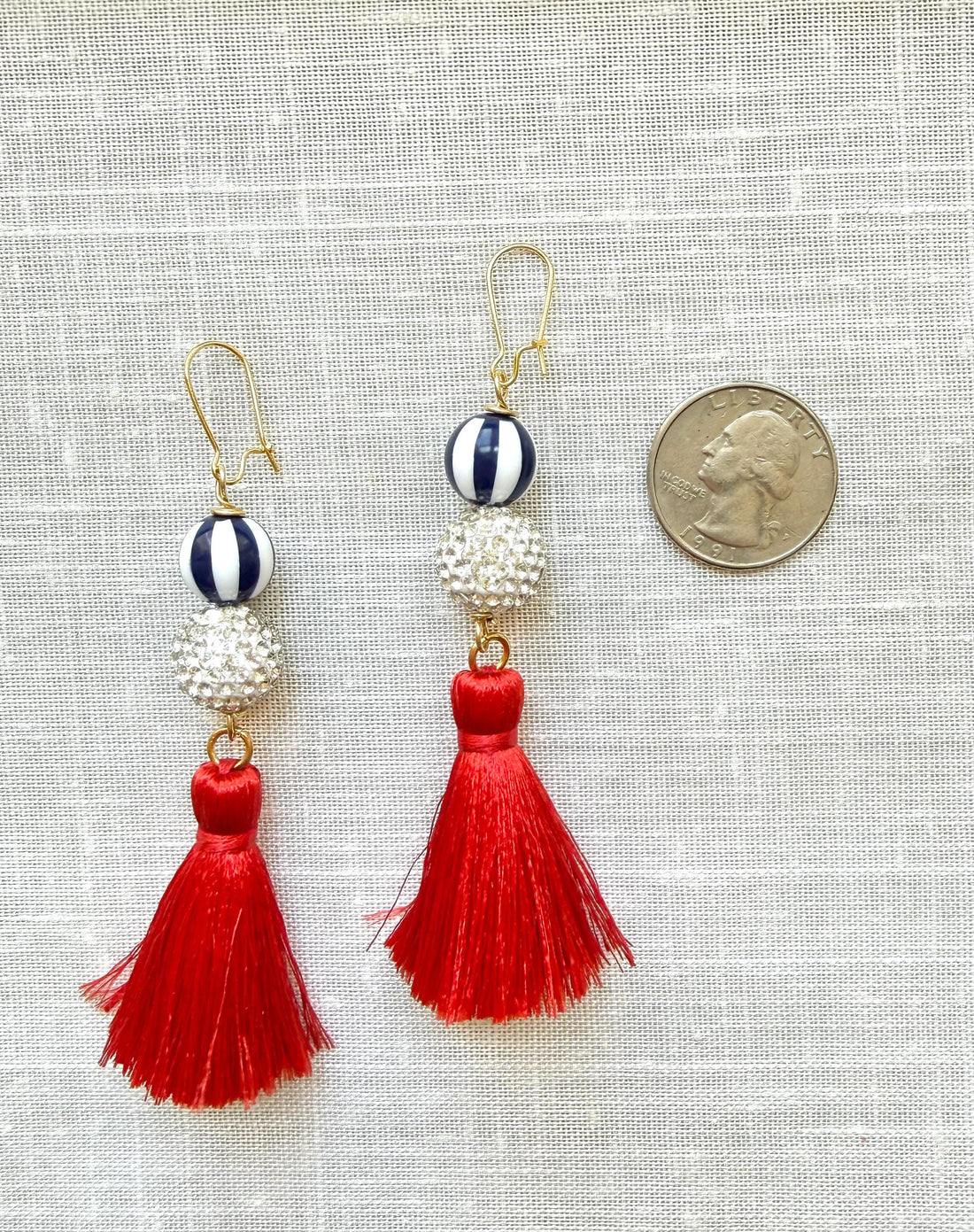 Lenora Dame Red, White and Blue Tassel Earrings