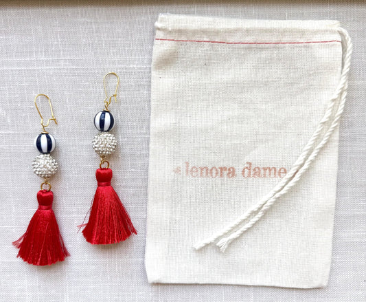 Lenora Dame Red, White and Blue Tassel Earrings