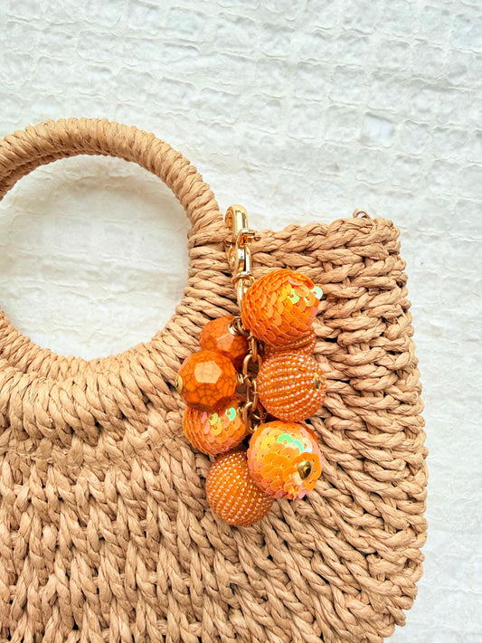 Lenora Dame Sequined Bauble Bag Charm - Orange