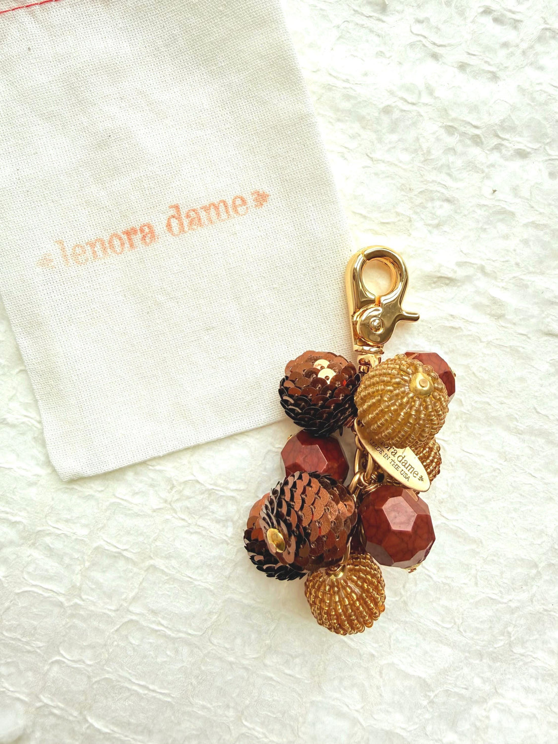 Lenora Dame Sequined Bauble Bag Charm - Brown
