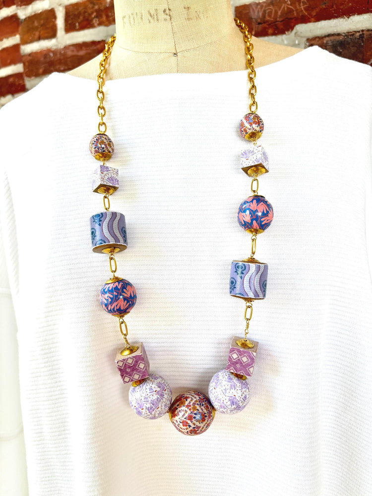 One-Of-A-Kind! Lenora Dame Lavender Vintage Print Necklace