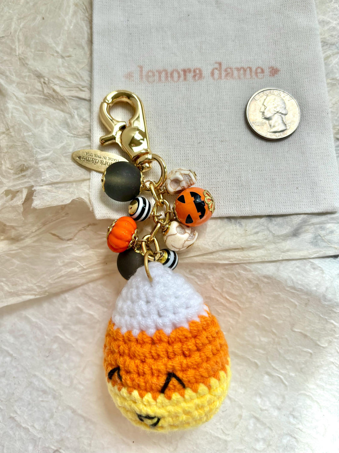 Lenora Dame Crochet Candy Corn Bag Charm