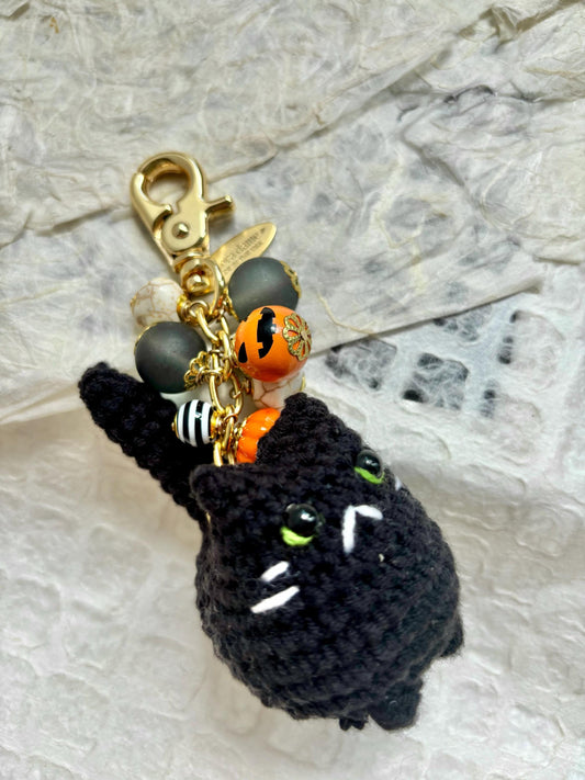 Lenora Dame Crochet Black Cat Bag Charm