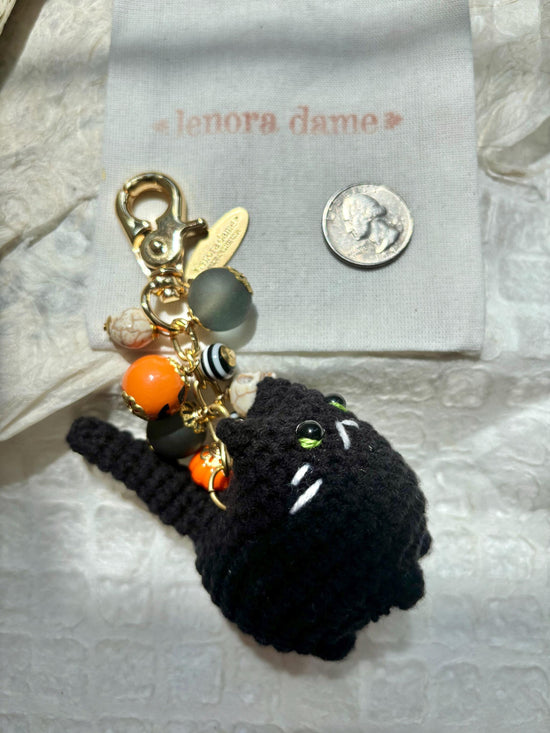 Lenora Dame Crochet Black Cat Bag Charm