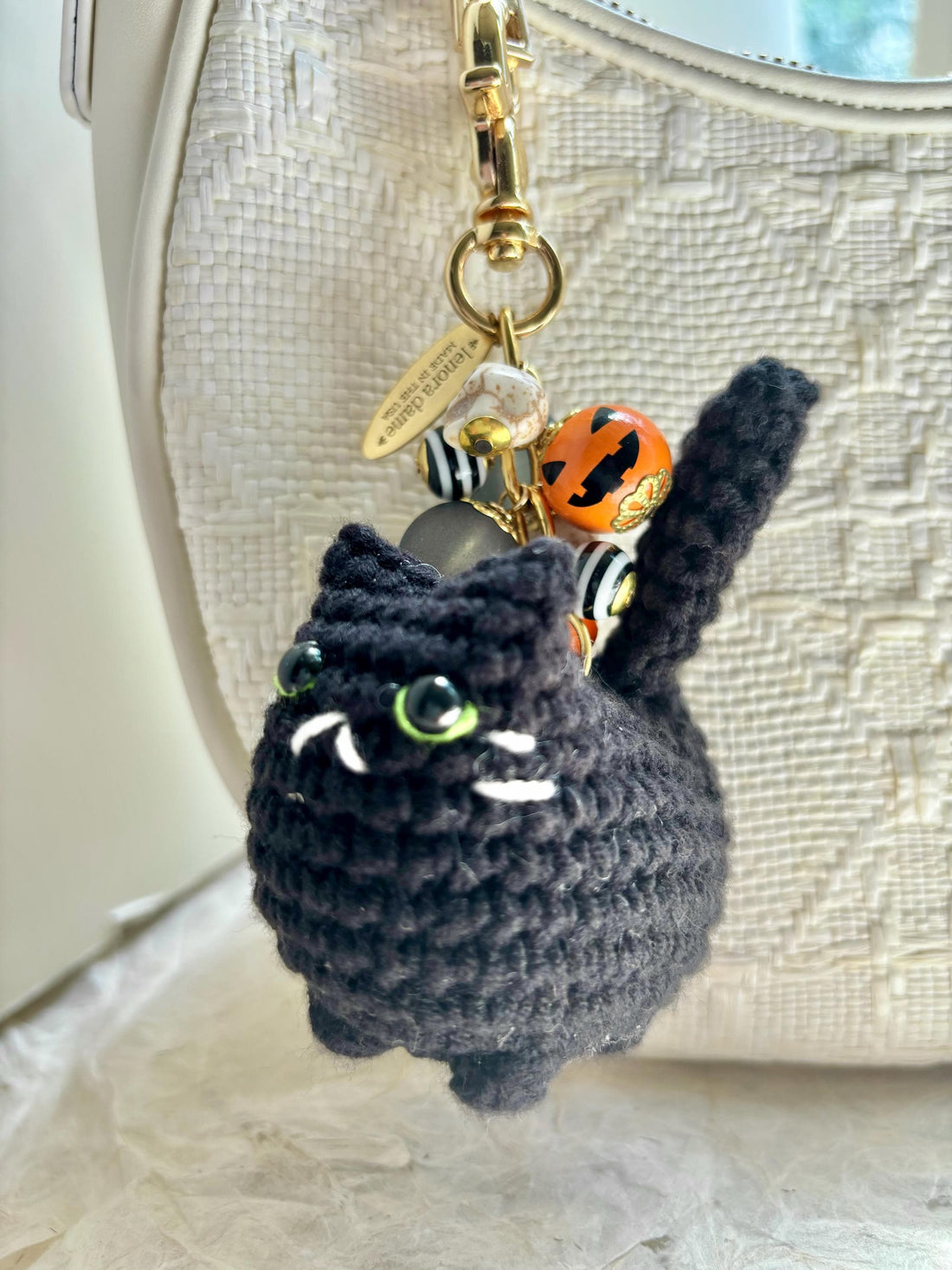 Lenora Dame Crochet Black Cat Bag Charm