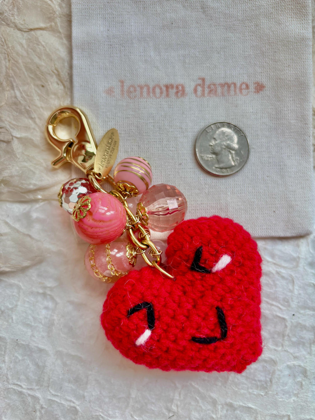 Lenora Dame Crochet Heart Bag Charm-3 Color Options